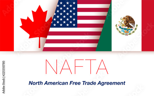 Vector Flags of NAFTA Countries Canada, United States of America and Mexico. The North American Free Trade Agreement photo