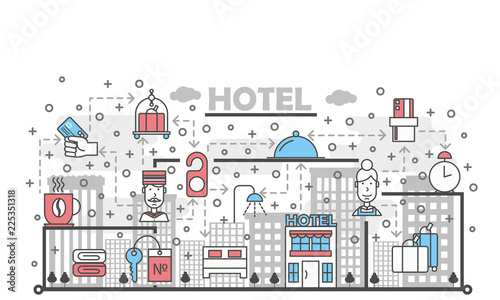 Vector thin line art hotel poster banner template