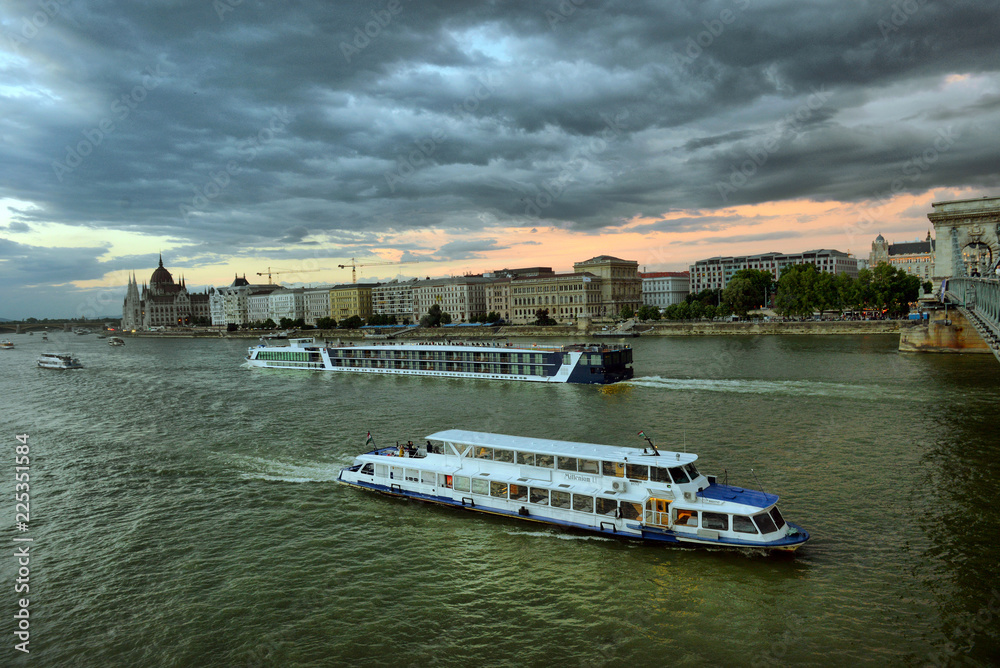 Danube river - panorama. Danube in Budapest Hungary. View of the Danube in Budapest