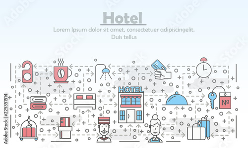 Vector thin line art hotel poster banner template