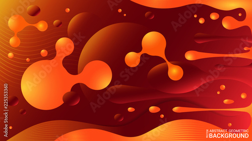 Stylish colorful vibrant gradients and geometric shapes. Orange colors. Trendy vector posters with abstract balls and liquid bubbles. Fluid colorful. Paint splashes. 