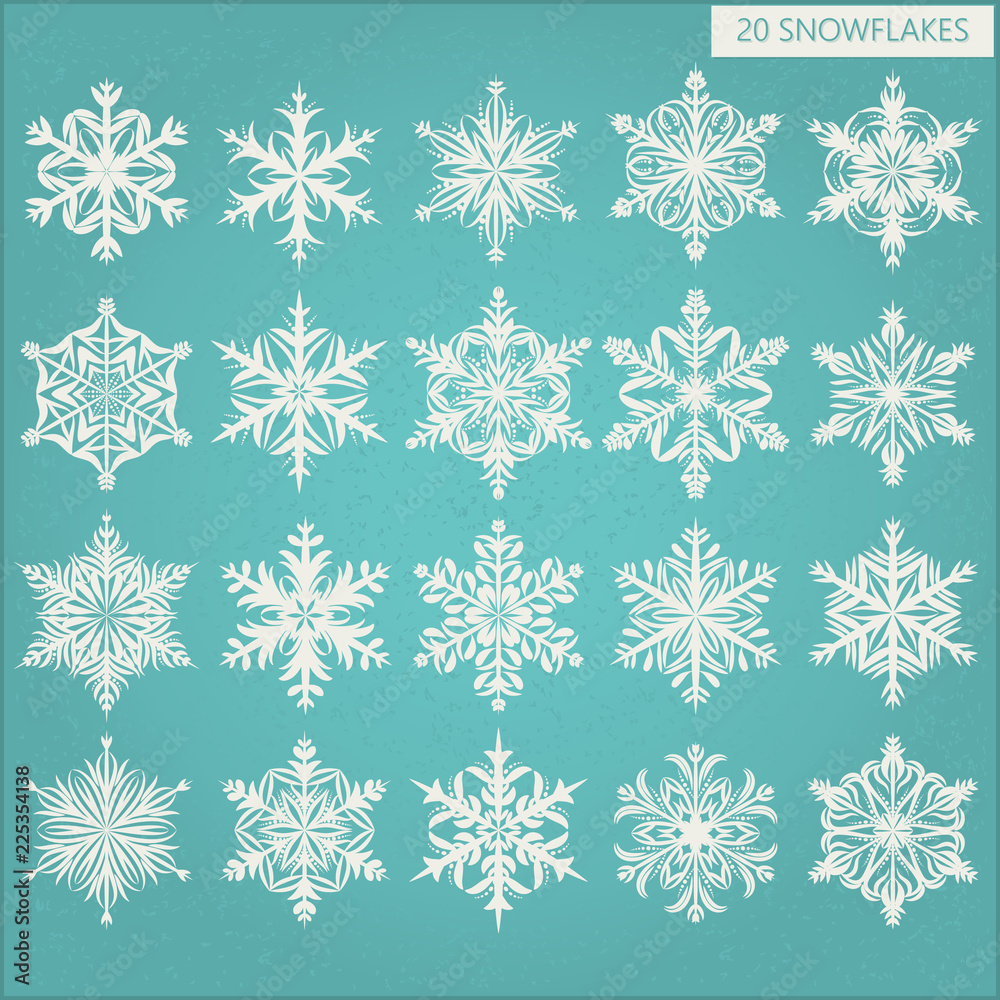 Set of vector snowflakes on a blue background Set of vector snowflakes on a blue background