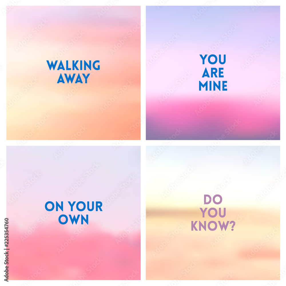 Abstract vector red pink blurred background set. 4 colors set.