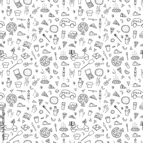 Vector illustration. Pizza delivery . Vector line set. Element of seamless pattern.