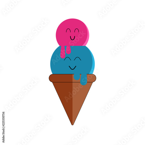 Cute ice cream and cone Illustration isolated on white.