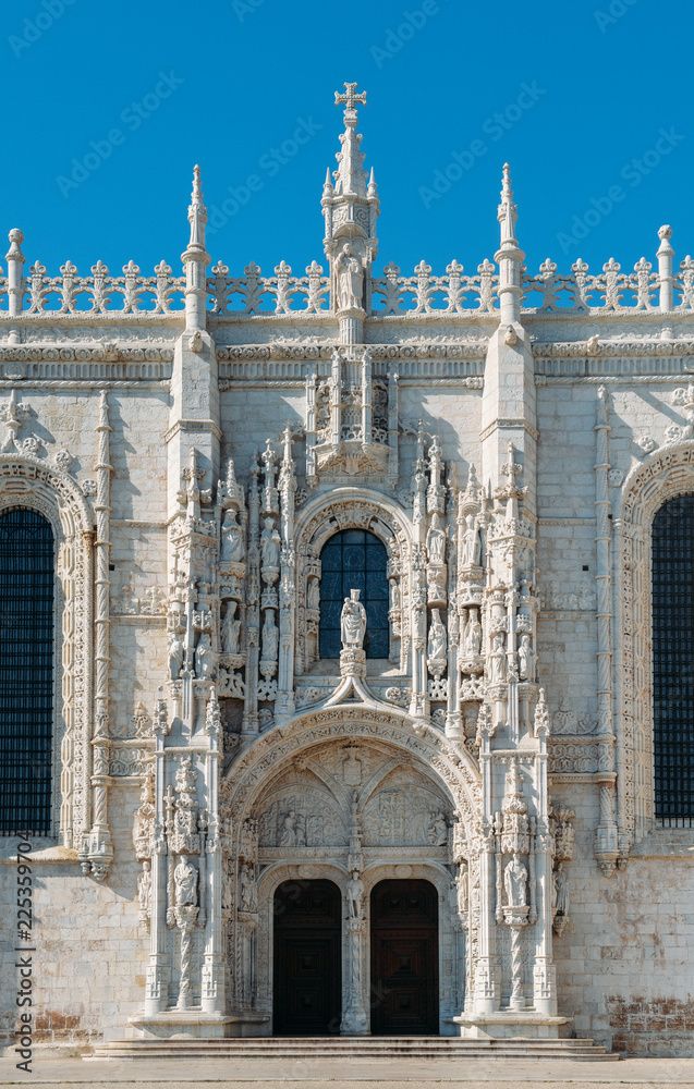 Entrance to Mosteiro dos Jeronimos, a highly ornate former monastery, situated in the Belem district of western Lisbon - UNESCO World Heritage Site