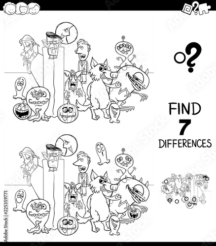 differences game with scary characters color book