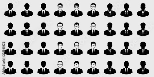 business man icons set and boss vector character on gray background