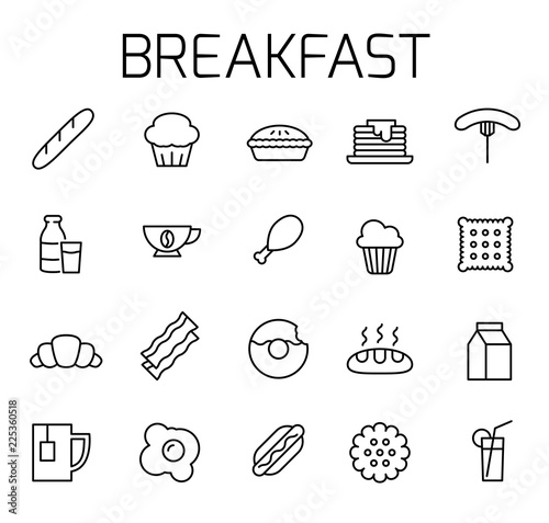 Breakfast related vector icon set. 