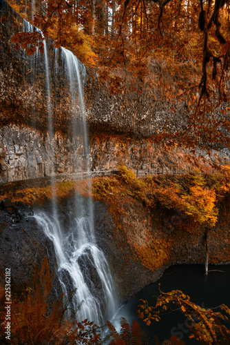 Waterfall in magical autumn wonderland