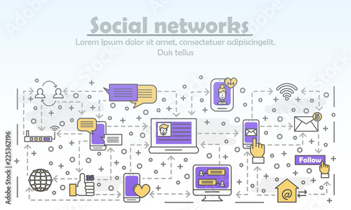 Vector thin line art public poster banner template