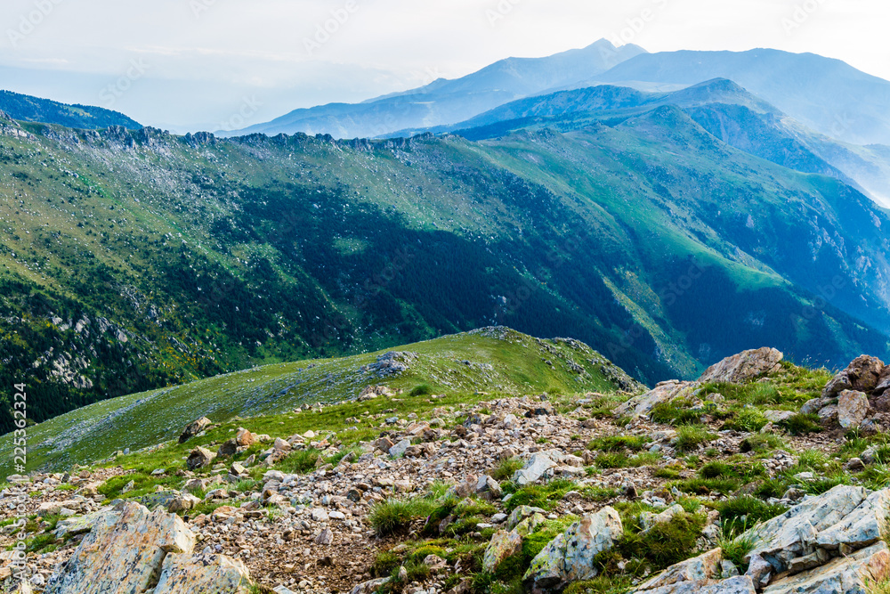 Hiking in the Catalan Pyrenees (view from the Costabona Peak, Catalonia, Spain)