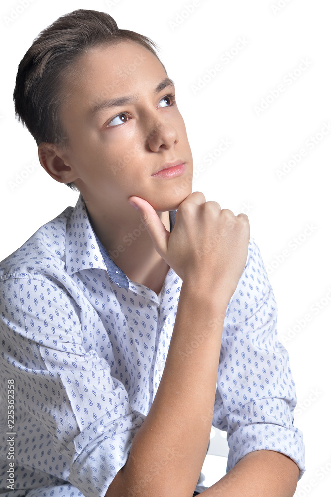 portrait of teenage boy on white background portrait of teenage boy on white background