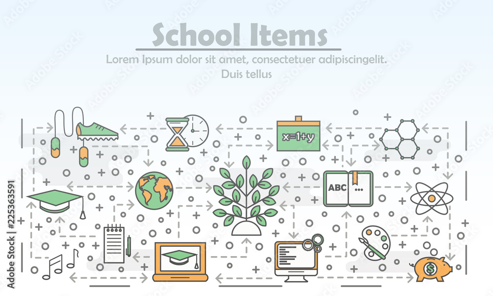 Obraz premium Vector thin line art school poster banner template