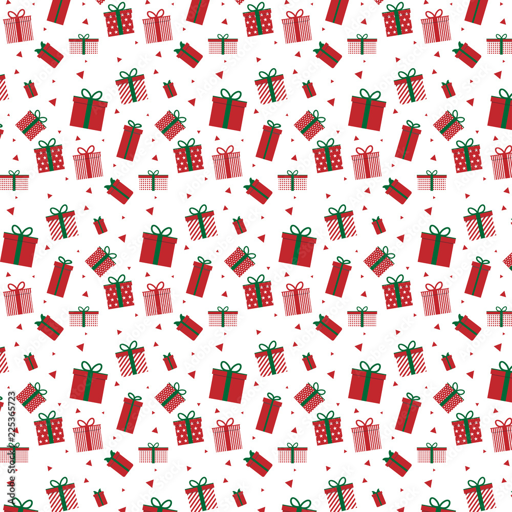 Merry Christmas and Happy New Year Collection of seamless patterns with red and green gift box isolated on white background. Vector illustration. Merry Christmas and Happy New Year Collection of seamless patterns with red and green gift box isolated on white background. Vector illustration.