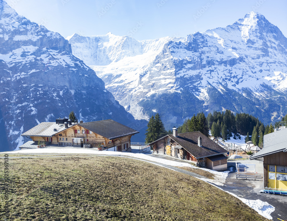 Hotels on mountain alps, grindelwald  first peak Switzerland Europe