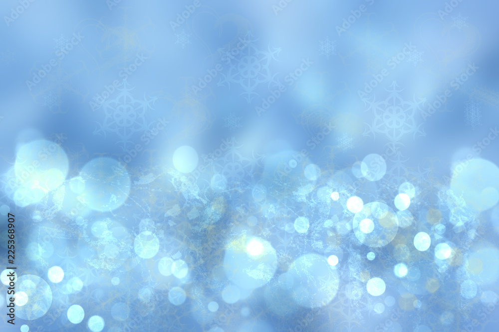 Abstract blurred festive blue background  for Christmas with bokeh defocused blue lights.