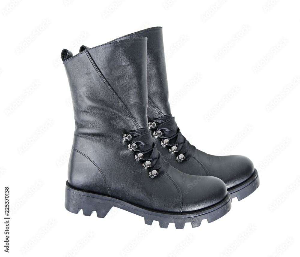 Pair black leather women's shoes isolated. Pair black leather women's shoes isolated.