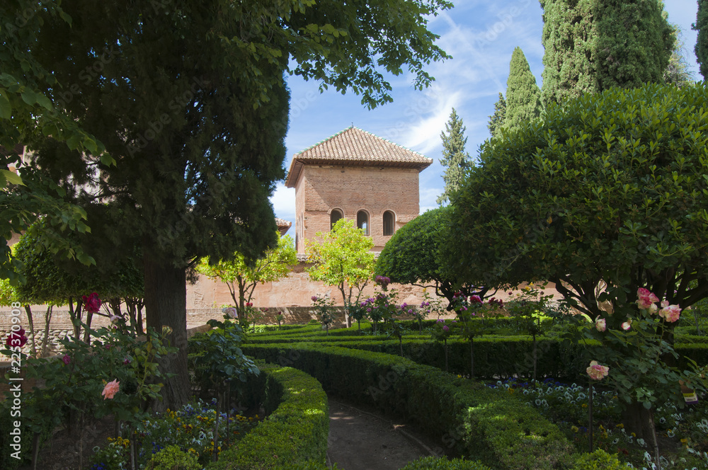 Jardines del Partal, Nasridenpalast, Alhambra, Granada, Andalusien, Spanien