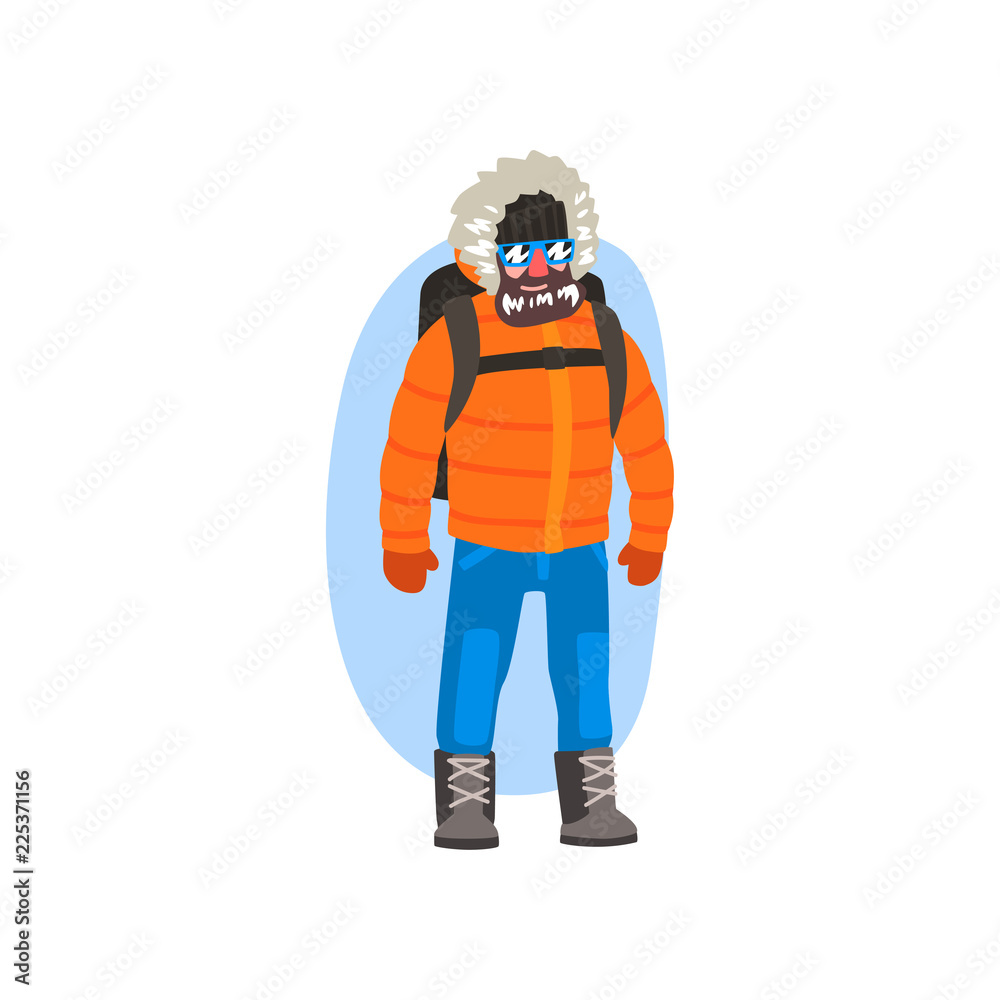 Male polar explorer in winter clothes, expedition to the Arctic vector Illustration on a white background Male polar explorer in winter clothes, expedition to the Arctic vector Illustration on a white background