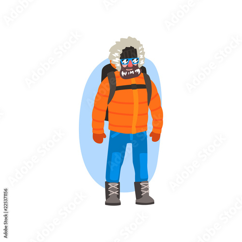 Male polar explorer in winter clothes, expedition to the Arctic vector Illustration on a white background