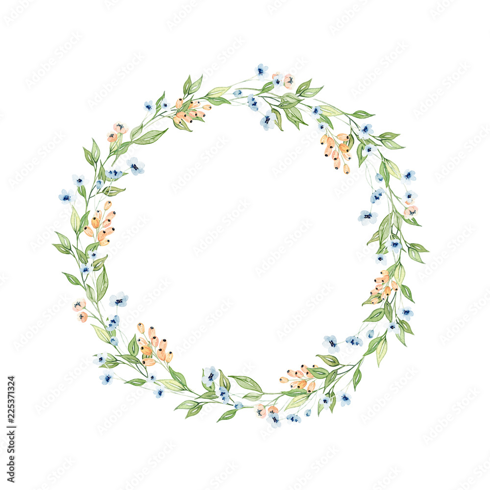 Hand drawn bright colorful watercolor flower wreath illustration