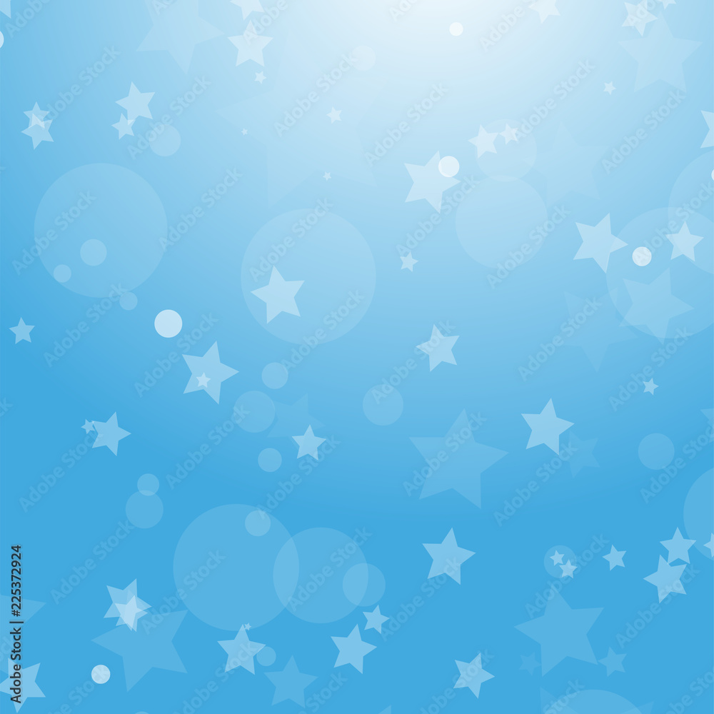 Christmas colorful abstract background with circles and stars of different sizes. Simple flat vector illustration.