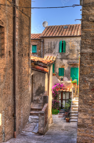 vertical image of an ancient and characteristic historical center in stone of Tuscany in Italy