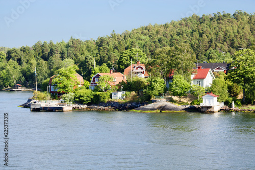 Stockholm, Sweden, Stockholm fjord. Fjords is one of the attractions of the Scandinavian countries, long sea bays with beautiful nature, Islands, nice houses on the banks.