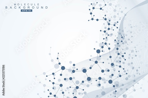 Structure molecule and communication. Dna, atom, neurons. Scientific concept for your design. Connected lines with dots. Medical, technology, chemistry, science background. Vector illustration.