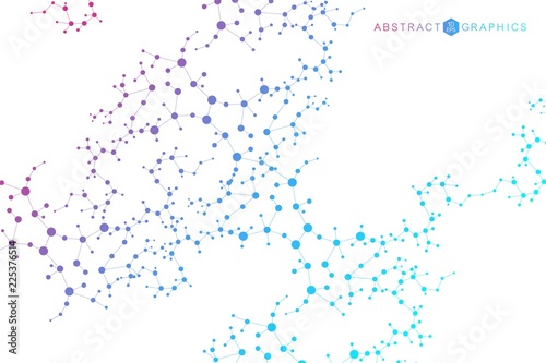 Structure molecule and communication. Dna, atom, neurons. Scientific concept for your design. Connected lines with dots. Medical, technology, chemistry, science background. Vector illustration.
