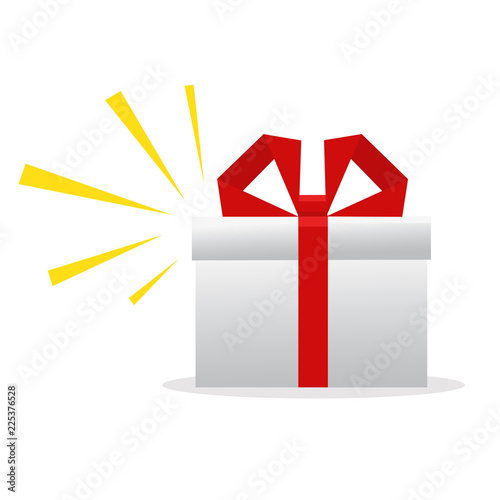 Gift box, birthday package. Vector illustration. Delight present. Surprise concept.