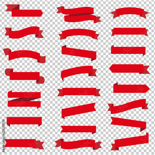 Red Ribbon Set InIsolated Transparent Background With Gradient Mesh, Vector Illustration