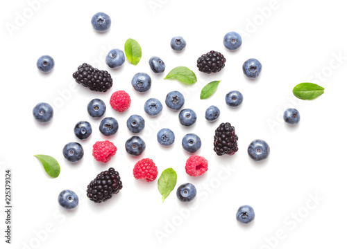 assorted forrest berries isolated on white background