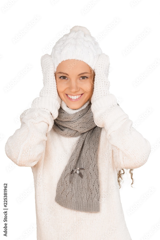 Obraz premium Young Woman In Winter Clothes - Isolated