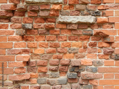 Old wall of red brick, background