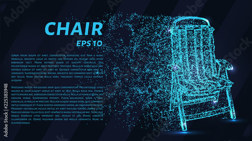 Chair of particles on a dark background. The chair consists of geometric shapes. Vector illustration