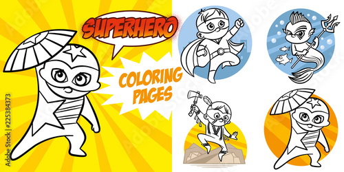 Superhero Coloring Book. Comic character Vector Illustration