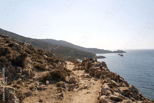 A rocky path in the hills in the island of Patmos, Greece