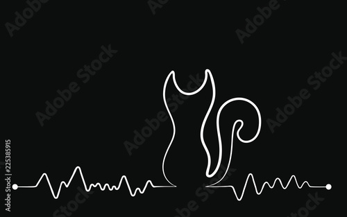 Cardiogram in the form of a silhouette of a cat. Vector illustration