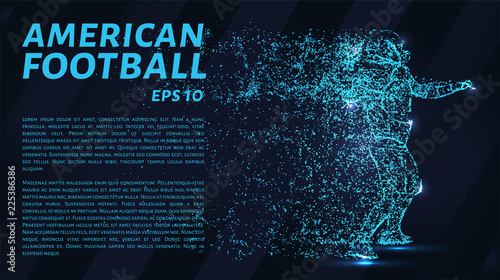 American football made up of particles.Football player throws a ball. Vector illustration.