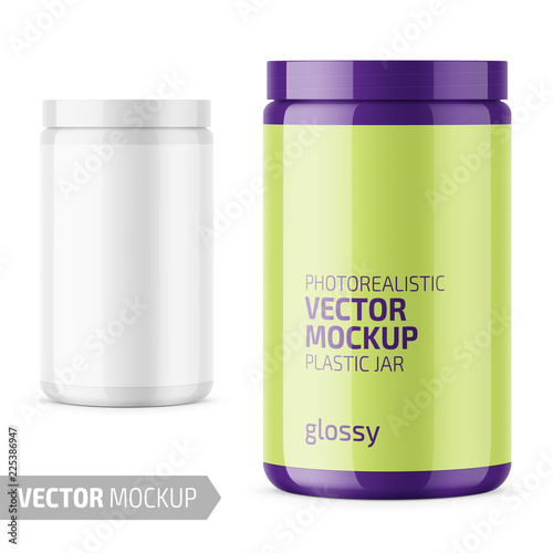 White glossy plastic jar with lid for powder.