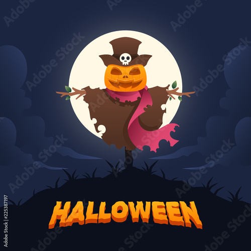 Halloween Scarecrow under the moon light (ID: 225387197)