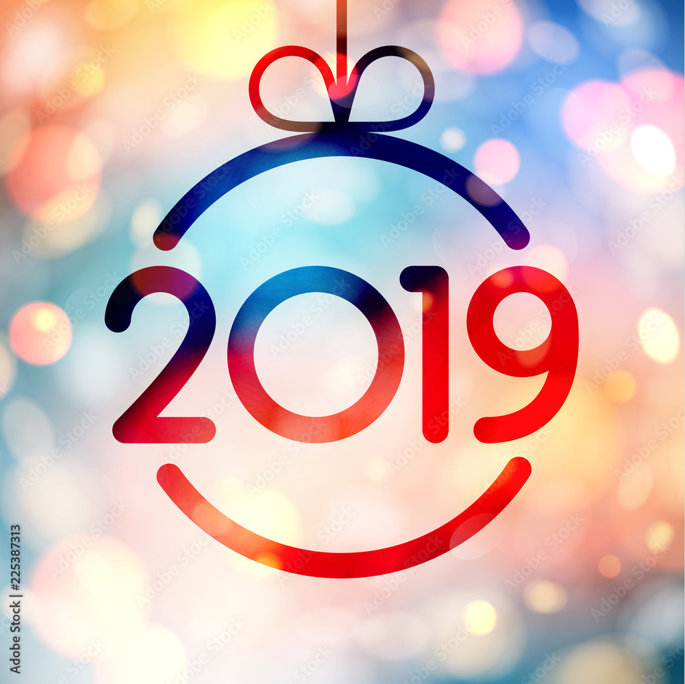 Abstract shiny 2019 New Year card with Christmas ball. Abstract shiny 2019 New Year card with Christmas ball.