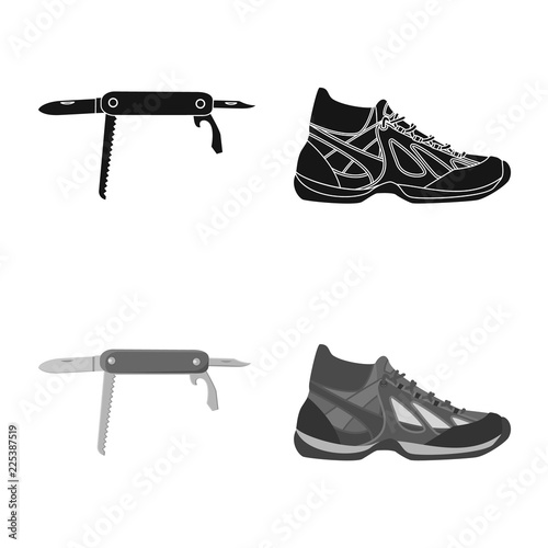 Vector design of mountaineering and peak symbol. Set of mountaineering and camp stock symbol for web.