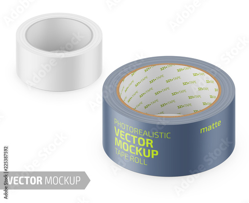 White matte cello tape roll. Realistic vector.