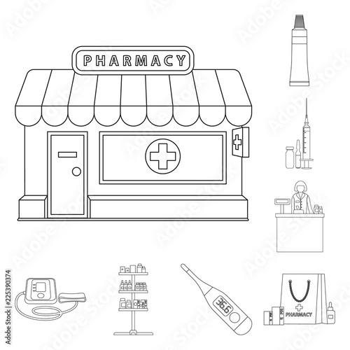 Vector design of pharmacy and hospital sign. Collection of pharmacy and business vector icon for stock.