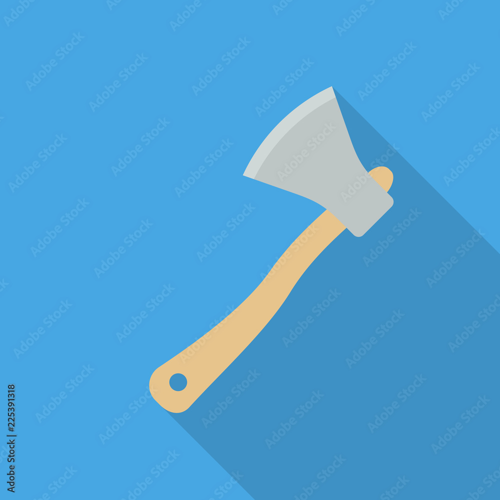 Ax flat icon isolated on blue background. Camping sign symbol in flat style with long shadow. Vector illustration for web and mobile design. Ax flat icon isolated on blue background. Camping sign symbol in flat style with long shadow. Vector illustration for web and mobile design.