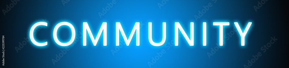 Community - glowing white text on blue background Community - glowing white text on blue background