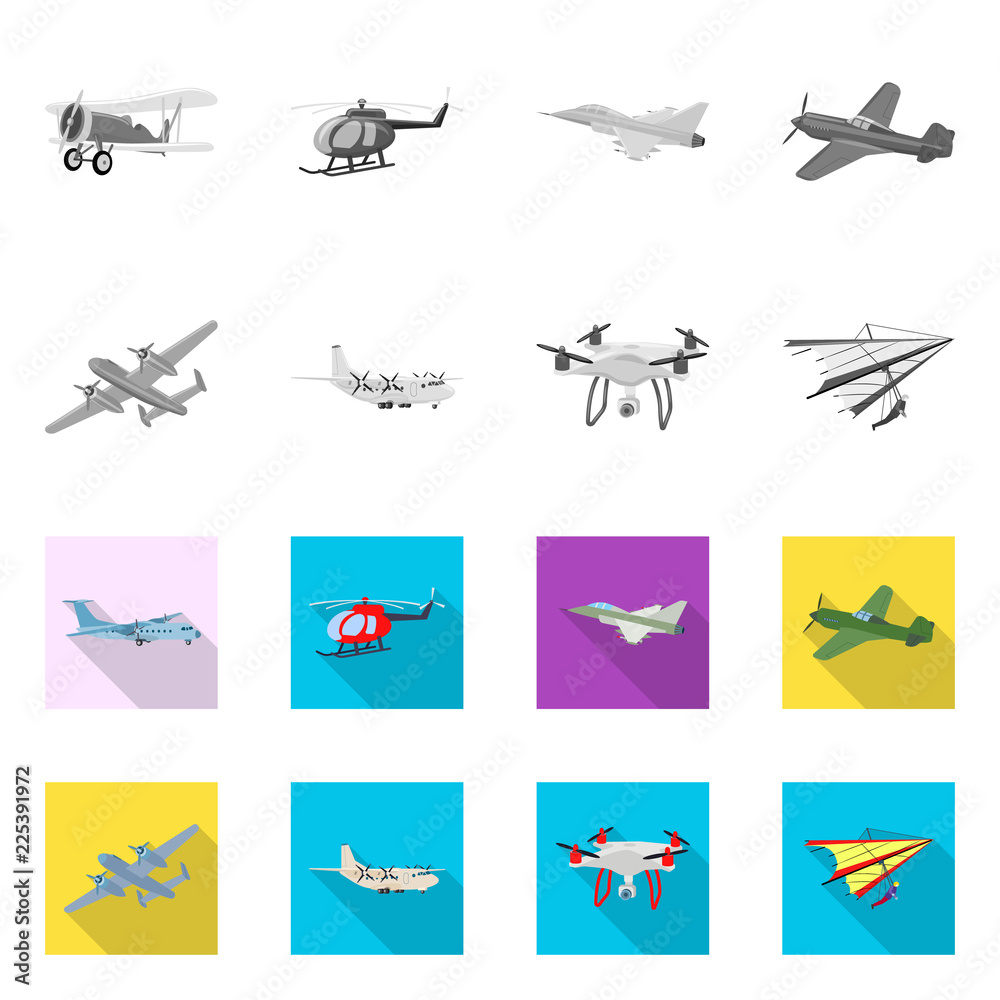 Isolated object of plane and transport logo. Set of plane and sky stock vector illustration.